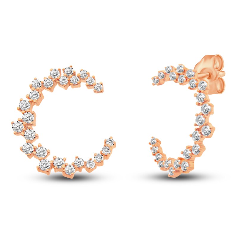 Main Image 3 of Diamond Spiral Hoop Earrings 1/2 ct tw Round 14K Rose Gold