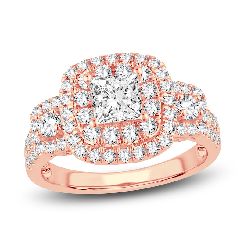 Main Image 1 of Diamond 3-Stone Engagement Ring 1-1/2 ct tw Princess/Round 14K Rose Gold