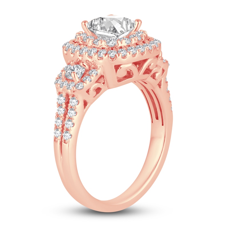 Main Image 2 of Diamond 3-Stone Engagement Ring 1-1/2 ct tw Princess/Round 14K Rose Gold