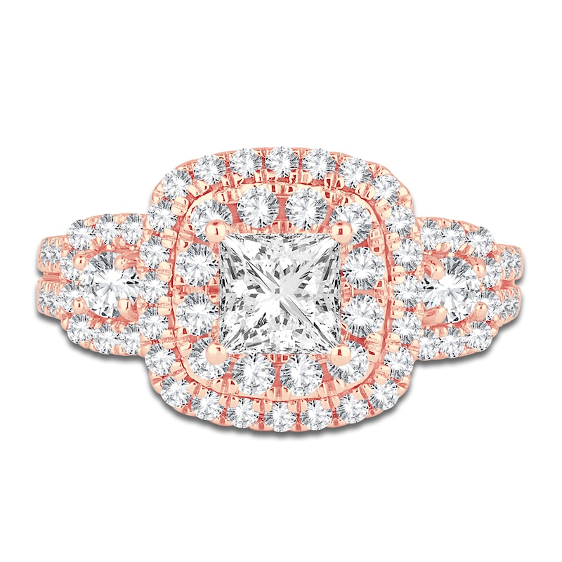 Main Image 3 of Diamond 3-Stone Engagement Ring 1-1/2 ct tw Princess/Round 14K Rose Gold