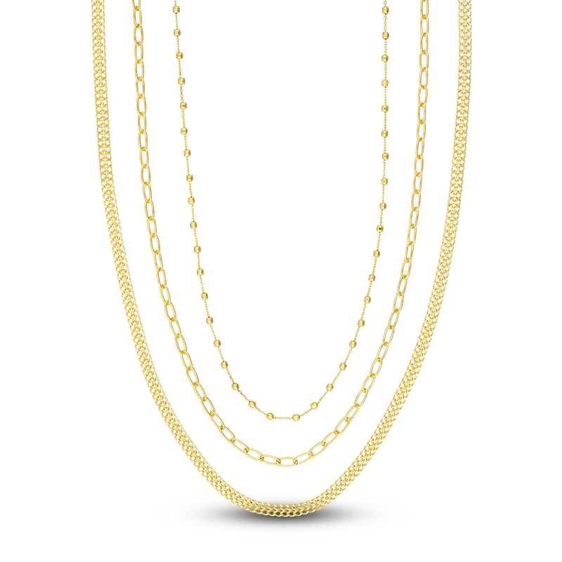 Main Image 1 of Beaded, Paperclip & Bismark Chain Necklace Set 14K Yellow Gold
