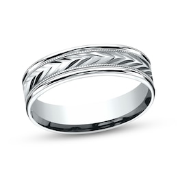 Wheat Milgrain Wedding Band 14K White Gold 6.0mm