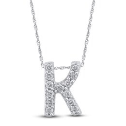 Diamond Letter K Necklace 1/20 ct tw Round 14K White Gold 18"