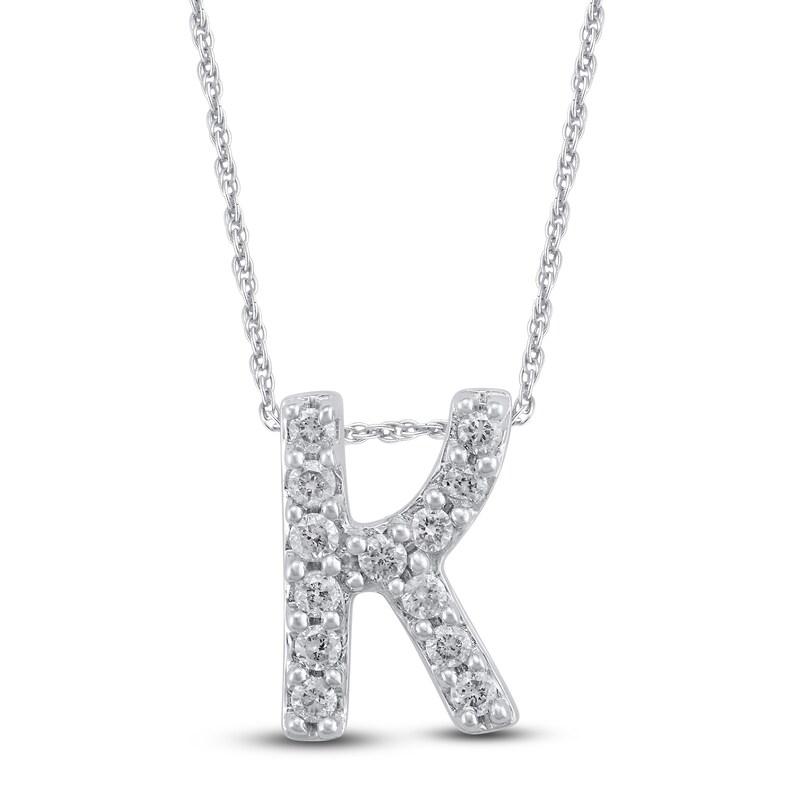 Main Image 1 of Diamond Letter K Necklace 1/20 ct tw Round 14K White Gold 18"