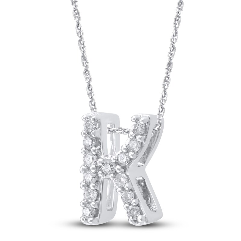 Main Image 2 of Diamond Letter K Necklace 1/20 ct tw Round 14K White Gold 18"