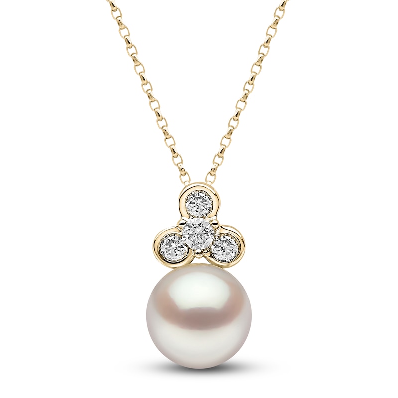 Main Image 1 of Yoko London Freshwater Cultured Pearl Necklace 1/15 ct tw Diamonds 18K Yellow Gold 18"