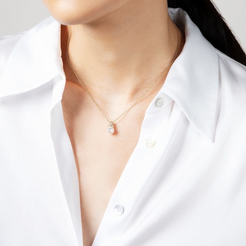 Main Image 6 of Yoko London Freshwater Cultured Pearl Necklace 1/15 ct tw Diamonds 18K Yellow Gold 18"