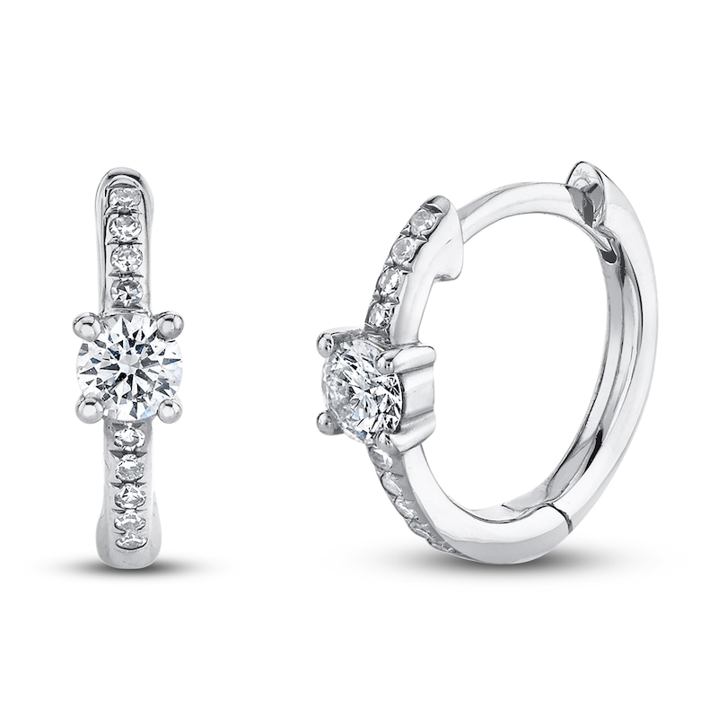 Main Image 1 of Shy Creation Diamond Huggie Hoop Earrings 1/5 ct tw Round 14K White Gold SC55020171