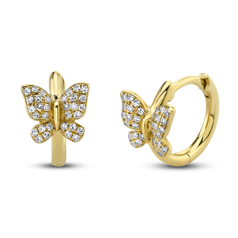 Main Image 1 of Shy Creation Diamond Butterfly Hoop Earrings 1/8 ct tw Round 14K Yellow Gold SC55021191