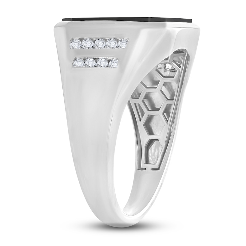 Main Image 3 of Men's Natural Black Onyx Ring 1/4 ct tw Diamonds 14K White Gold