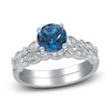 Thumbnail Image 1 of Natural London Blue Topaz & Diamond Milgrain Bridal Set 1/5 ct tw 14K White Gold