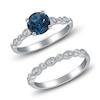 Thumbnail Image 2 of Natural London Blue Topaz & Diamond Milgrain Bridal Set 1/5 ct tw 14K White Gold