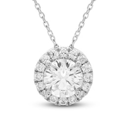 Diamond Halo Pendant Necklace 2 ct tw Round 14K White Gold