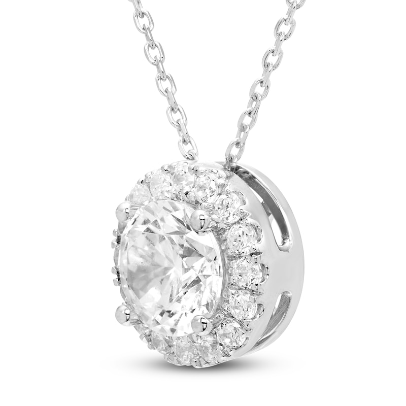 Main Image 2 of Diamond Halo Pendant Necklace 2 ct tw Round 14K White Gold