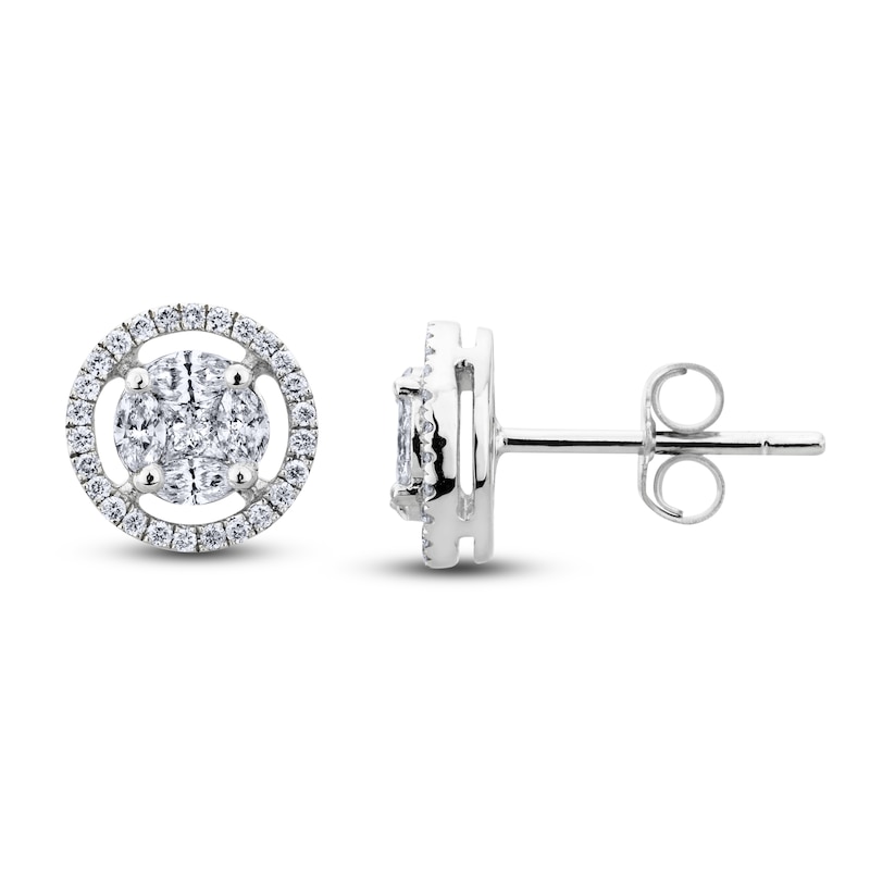 Main Image 2 of Princess, Marquise & Round-Cut Diamond Earrings 3/4 ct tw 14K White Gold