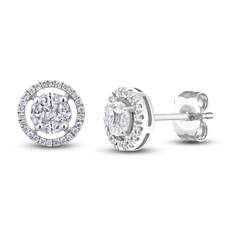Princess, Marquise & Round-Cut Diamond Earrings 3/4 ct tw 14K White ...