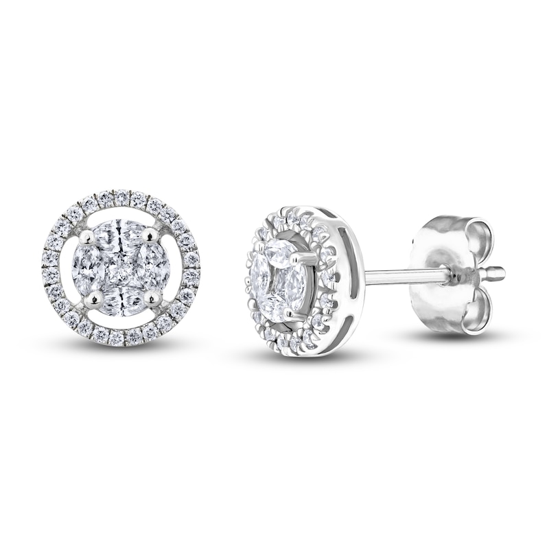 Main Image 3 of Princess, Marquise & Round-Cut Diamond Earrings 3/4 ct tw 14K White Gold