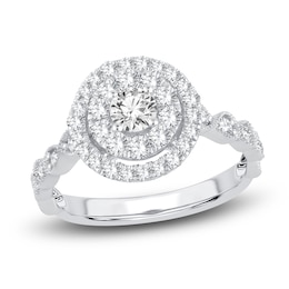 Diamond Double Halo Engagement Ring 3/4 ct tw 14K White Gold