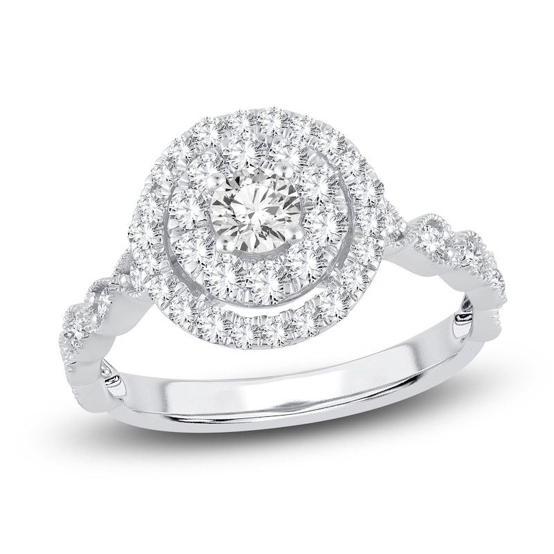 Main Image 1 of Diamond Double Halo Engagement Ring 3/4 ct tw 14K White Gold