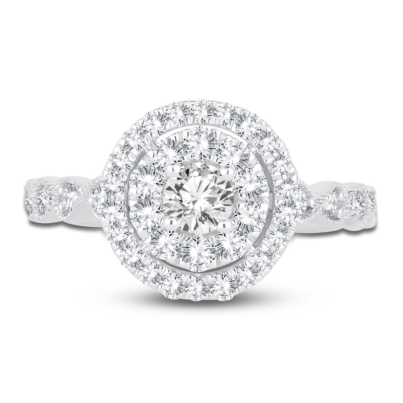 Main Image 3 of Diamond Double Halo Engagement Ring 3/4 ct tw 14K White Gold
