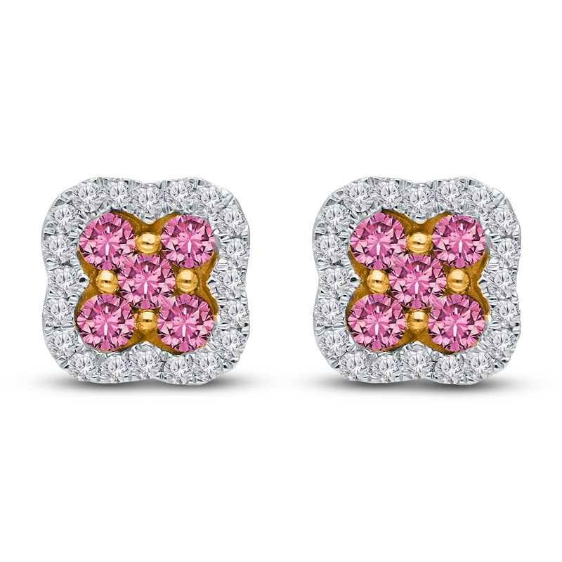 Main Image 1 of Kallati Round-Cut Natural Pink Sapphire & Diamond Clover Stud Earrings 14K Yellow Gold