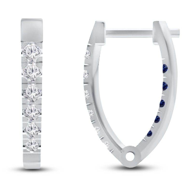 Main Image 1 of Kallati Round-Cut Natural Blue Sapphire & Diamond Hoop Earrings 1/3 ct tw 14K White Gold
