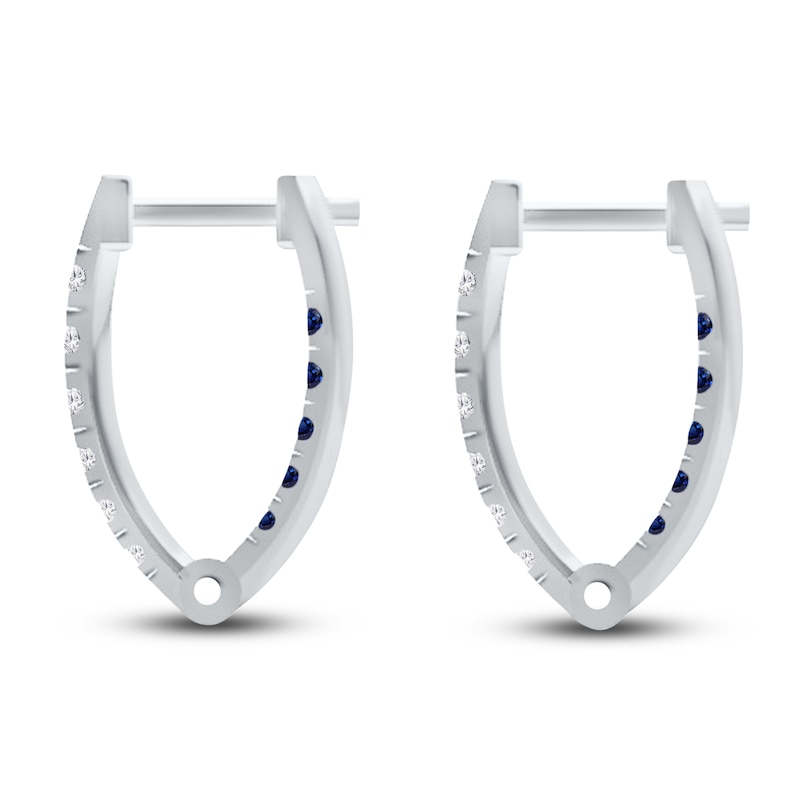Main Image 3 of Kallati Round-Cut Natural Blue Sapphire & Diamond Hoop Earrings 1/3 ct tw 14K White Gold