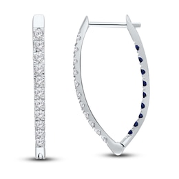 Kallati Round-Cut Natural Blue Sapphire & Diamond Hoop Earrings 1/2 ct tw 14K White Gold