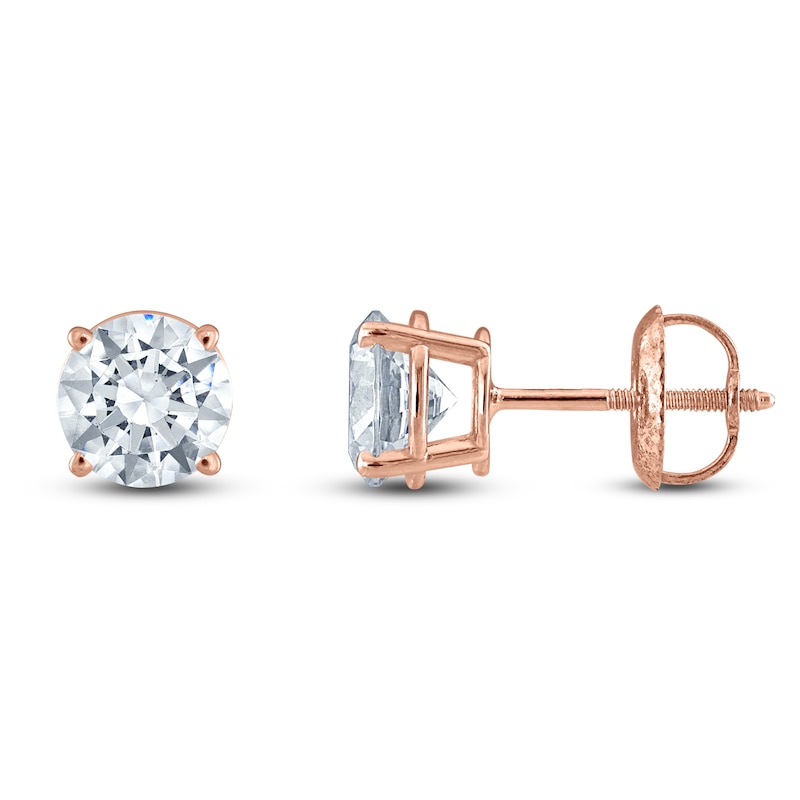 Main Image 1 of Round-Cut Diamond Solitaire Stud Earrings 1-1/5 ct tw 14K Rose Gold (I/I2)