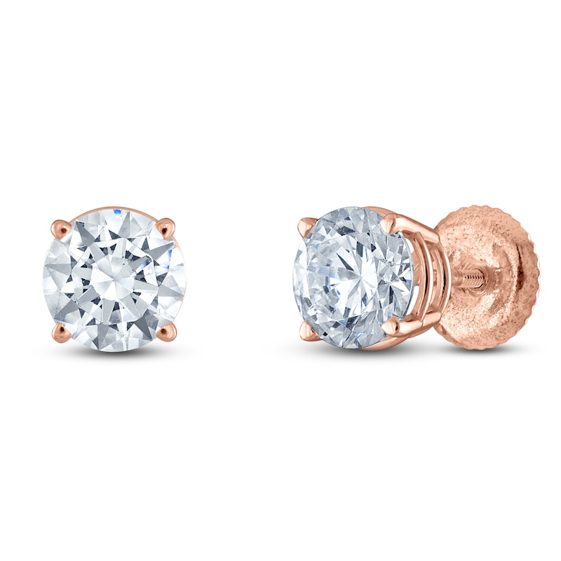 Main Image 2 of Round-Cut Diamond Solitaire Stud Earrings 1-1/5 ct tw 14K Rose Gold (I/I2)