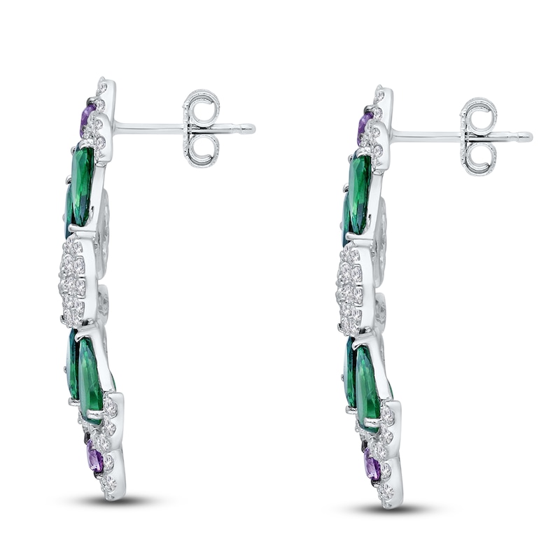 Main Image 2 of Kallati Natural Tsavorite Garnet, Natural Green & Purple Sapphire Earrings 1-1/2 ct tw Diamonds 14K White Gold