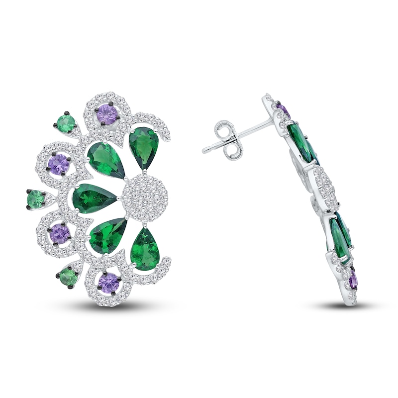 Main Image 4 of Kallati Natural Tsavorite Garnet, Natural Green & Purple Sapphire Earrings 1-1/2 ct tw Diamonds 14K White Gold