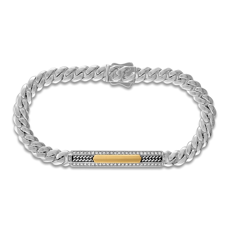 Main Image 1 of 1933 by Esquire Men's Diamond Curb Chain ID Bracelet 1/4 ct tw 10K Yellow Gold & Sterling Silver 8.5"
