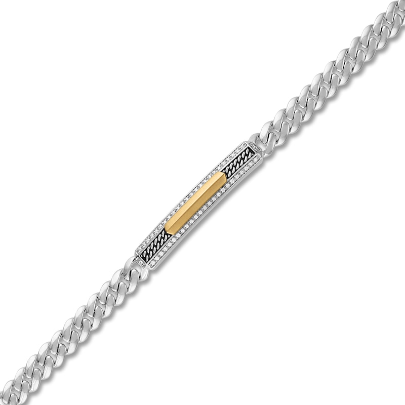 Main Image 2 of 1933 by Esquire Men's Diamond Curb Chain ID Bracelet 1/4 ct tw 10K Yellow Gold & Sterling Silver 8.5"