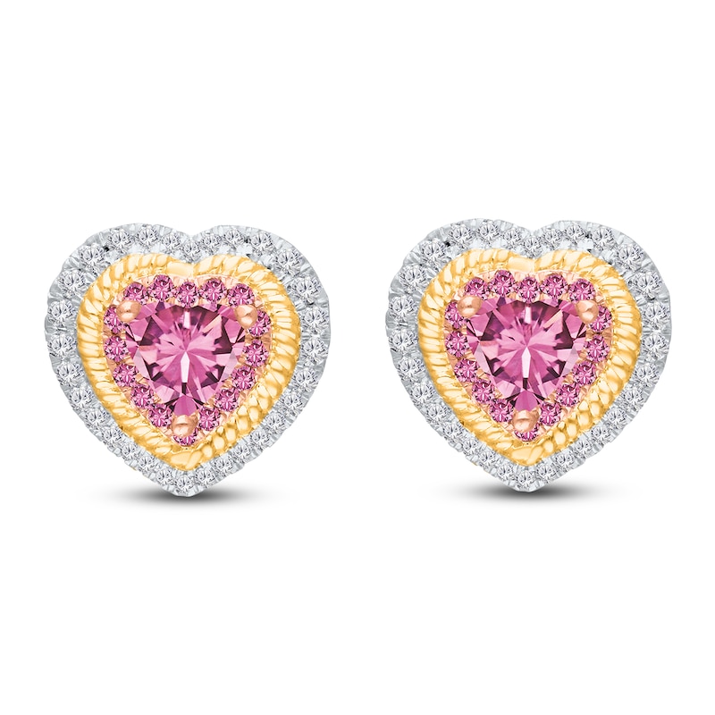 Kallati Heart-Shaped Natural Pink Sapphire & Diamond Stud Earrings 1/3 ct tw 14K Yellow Gold