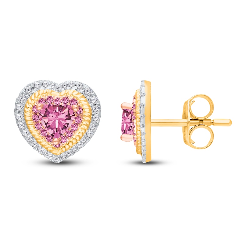 Kallati Heart-Shaped Natural Pink Sapphire & Diamond Stud Earrings 1/3 ct tw 14K Yellow Gold