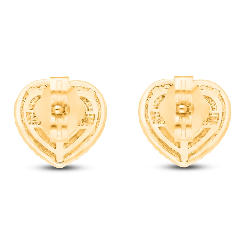 Main Image 3 of Kallati Heart-Shaped Natural Pink Sapphire & Diamond Stud Earrings 1/3 ct tw 14K Yellow Gold