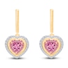 Thumbnail Image 1 of Kallati Heart-Shaped Natural Pink Sapphire & Diamond Hoop Dangle Earrings 1/3 ct tw 14K Yellow Gold