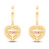 Thumbnail Image 3 of Kallati Heart-Shaped Natural Pink Sapphire & Diamond Hoop Dangle Earrings 1/3 ct tw 14K Yellow Gold