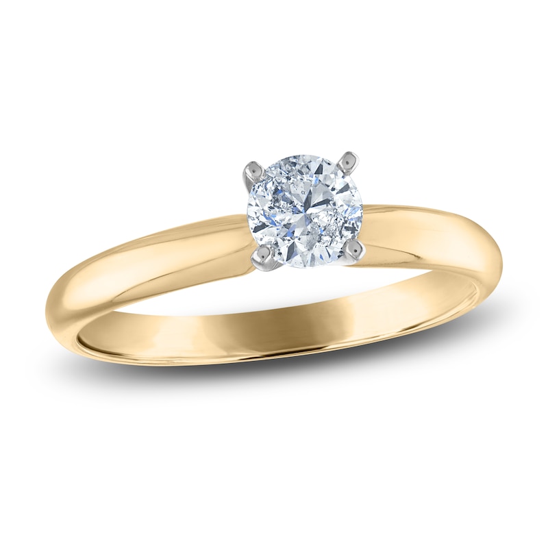 Main Image 1 of Certified Round Diamond Solitaire Engagement Ring 1/2 ct tw 14K Yellow Gold (I/I1)