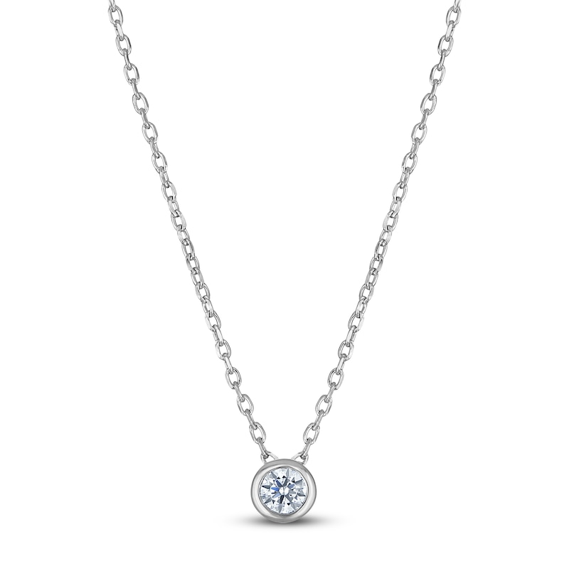 Certified Diamond Solitaire Necklace 1/10 ct tw 14K White Gold (I/I1) 18"