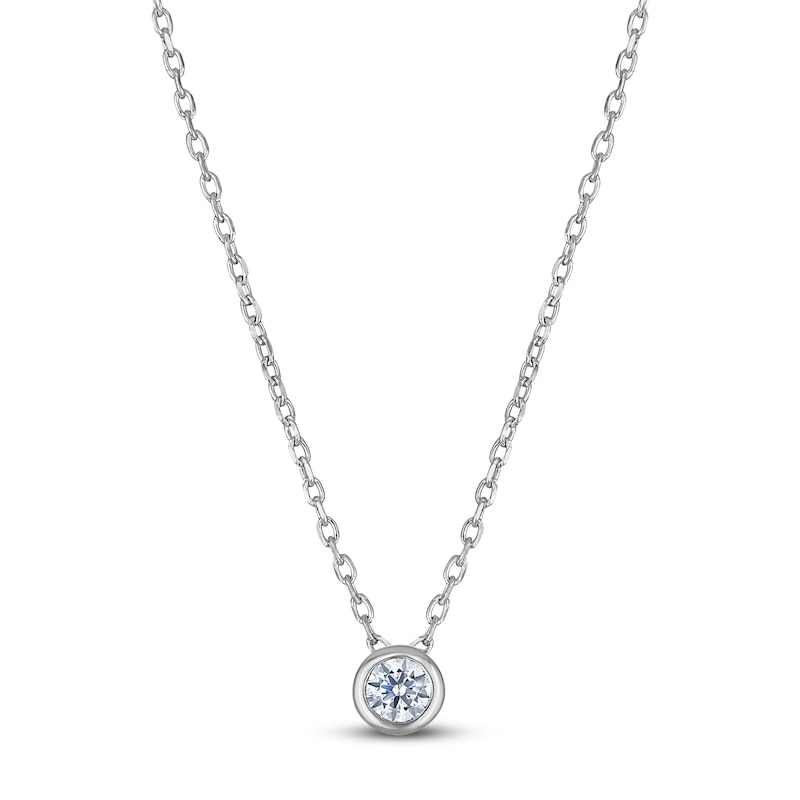 Main Image 1 of Certified Diamond Solitaire Necklace 1/10 ct tw 14K White Gold (I/I1) 18"