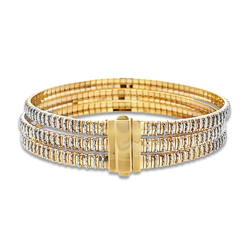 Main Image 2 of Italia D'Oro Diamond-Cut Cleopatra Three-Row Bracelet 14K Two-Tone Gold