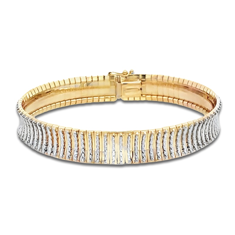 Main Image 1 of Italia D'Oro Diamond-Cut Concave Cleopatra Bracelet 14K Two-Tone Gold 7"