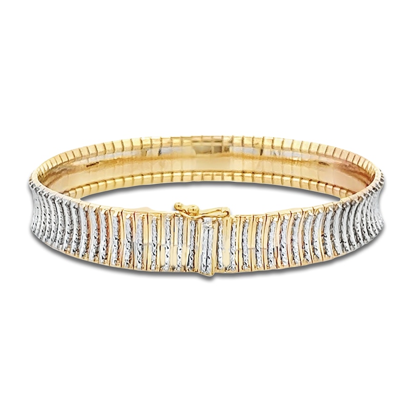 Main Image 3 of Italia D'Oro Diamond-Cut Concave Cleopatra Bracelet 14K Two-Tone Gold 7"