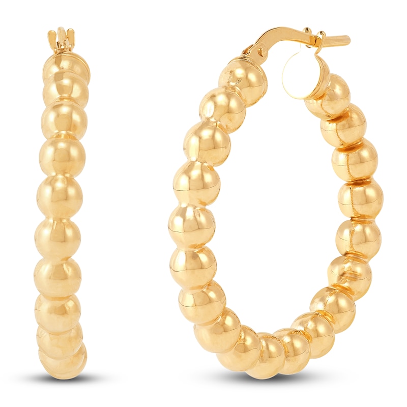 Main Image 1 of Beaded Hoop Earrings 10K Yellow Gold 29mm