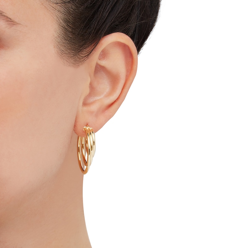 Main Image 2 of Three-Row Staggered Hoop Earrings 14K Yellow Gold