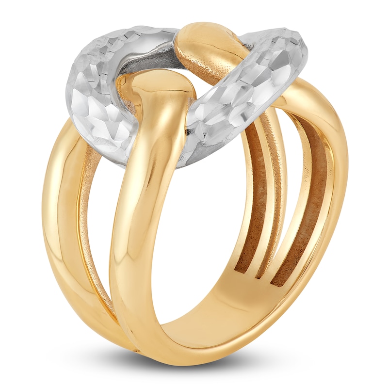 Main Image 2 of Italia D'Oro Diamond-Cut Chain Link Ring 14K Two-Tone Gold