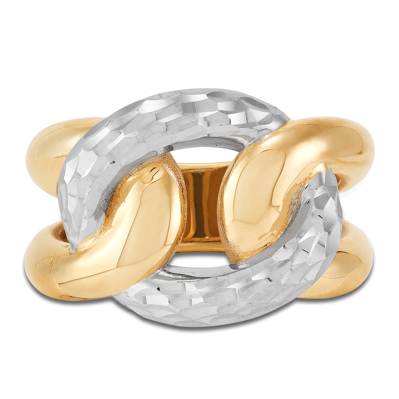 Main Image 3 of Italia D'Oro Diamond-Cut Chain Link Ring 14K Two-Tone Gold