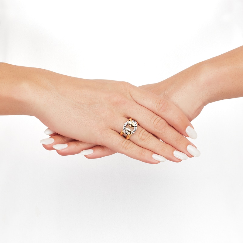 Main Image 4 of Italia D'Oro Diamond-Cut Chain Link Ring 14K Two-Tone Gold